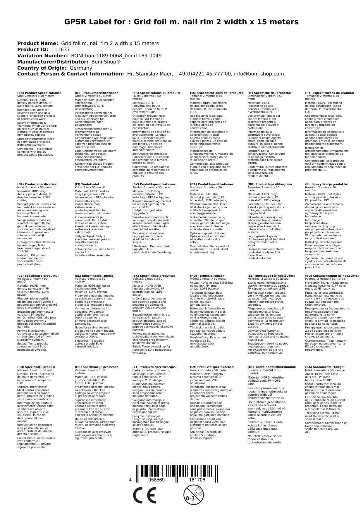 Gitterfolie, Gewächshausfolie, 2m x 15m, Nagelrand, Boni-Shop