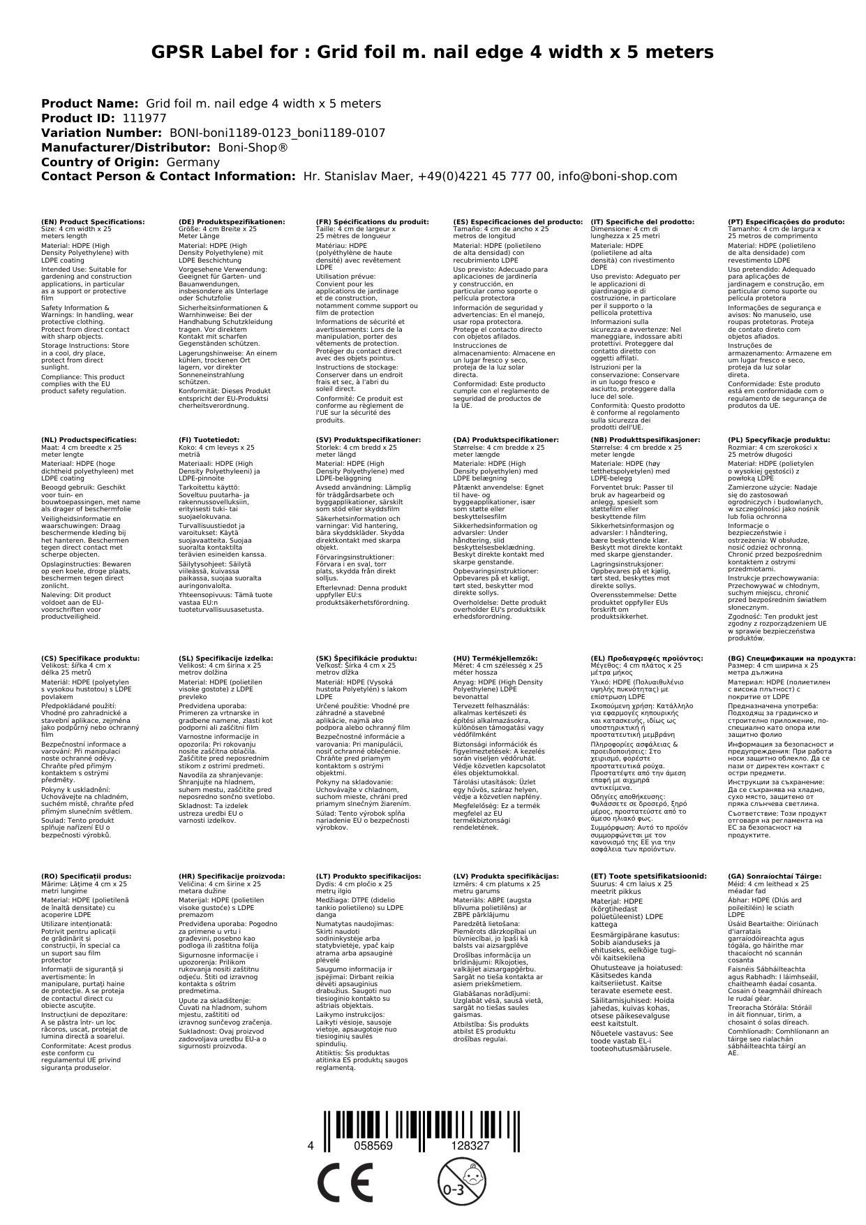 Gitterfolie, Gewächshausfolie, 4x5 Meter, Nagelrand, Boni-Shop