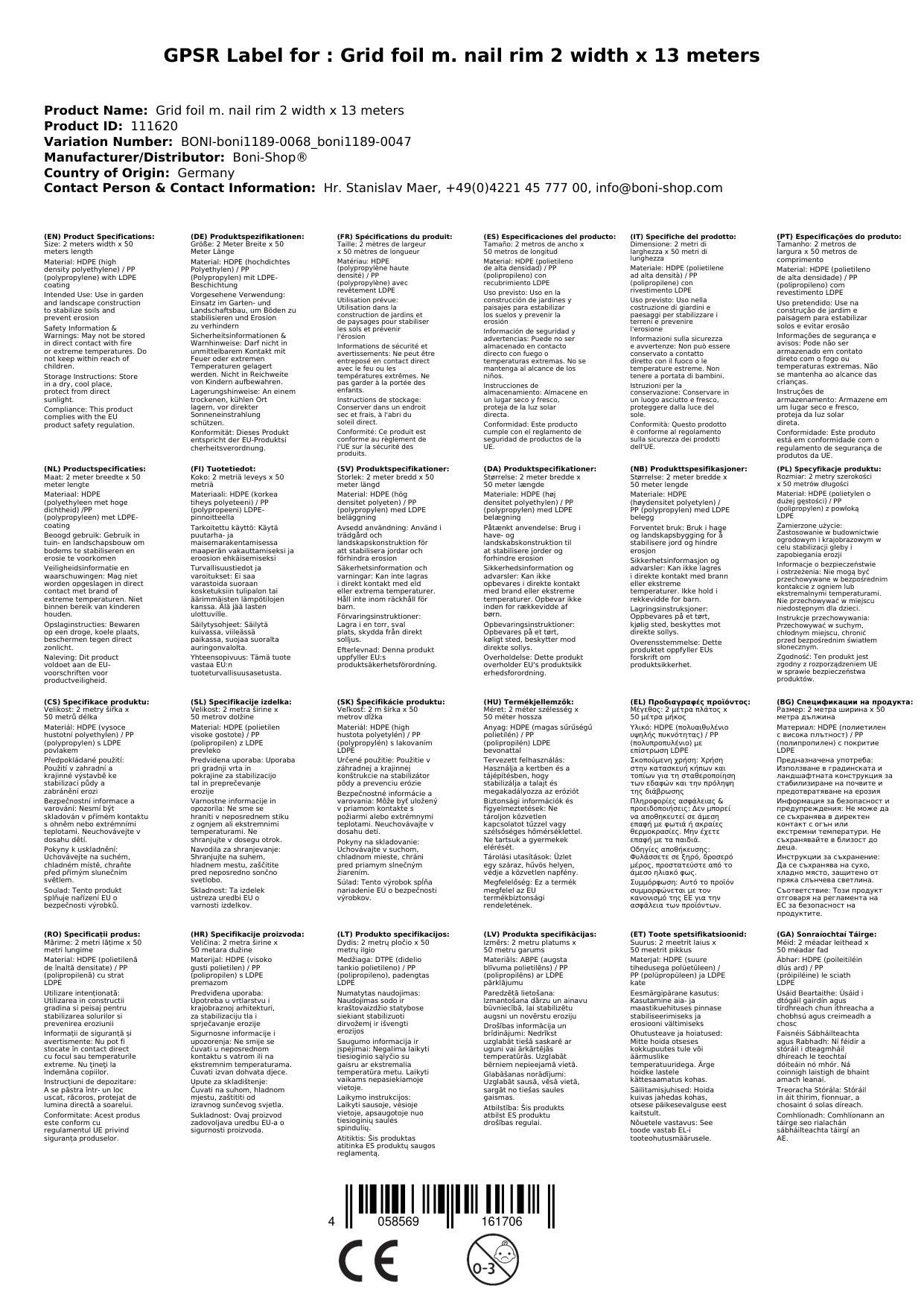 Gitterfolie mit Nagelrand, Gewächshausfolie, 2 Breite x 13 Meter