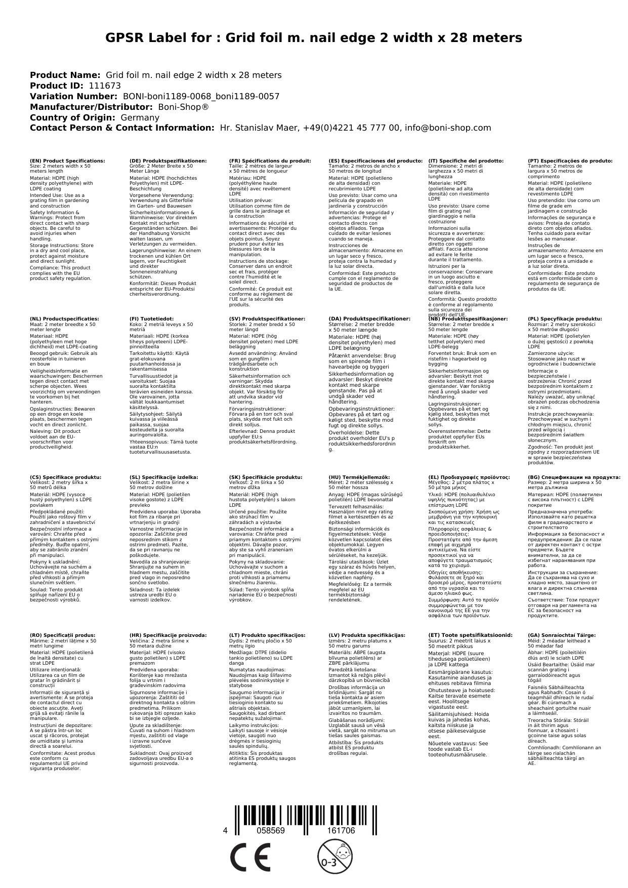 Gitterfolie, 2m x 28m, Nagelrand, Gewächshausfolie, Boni-Shop