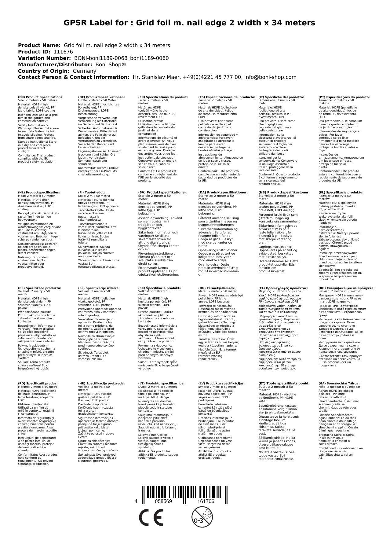 Gitterfolie, Gewächshausfolie, UV beständig, 2 Breite x 34 Meter, mit Nagelrand