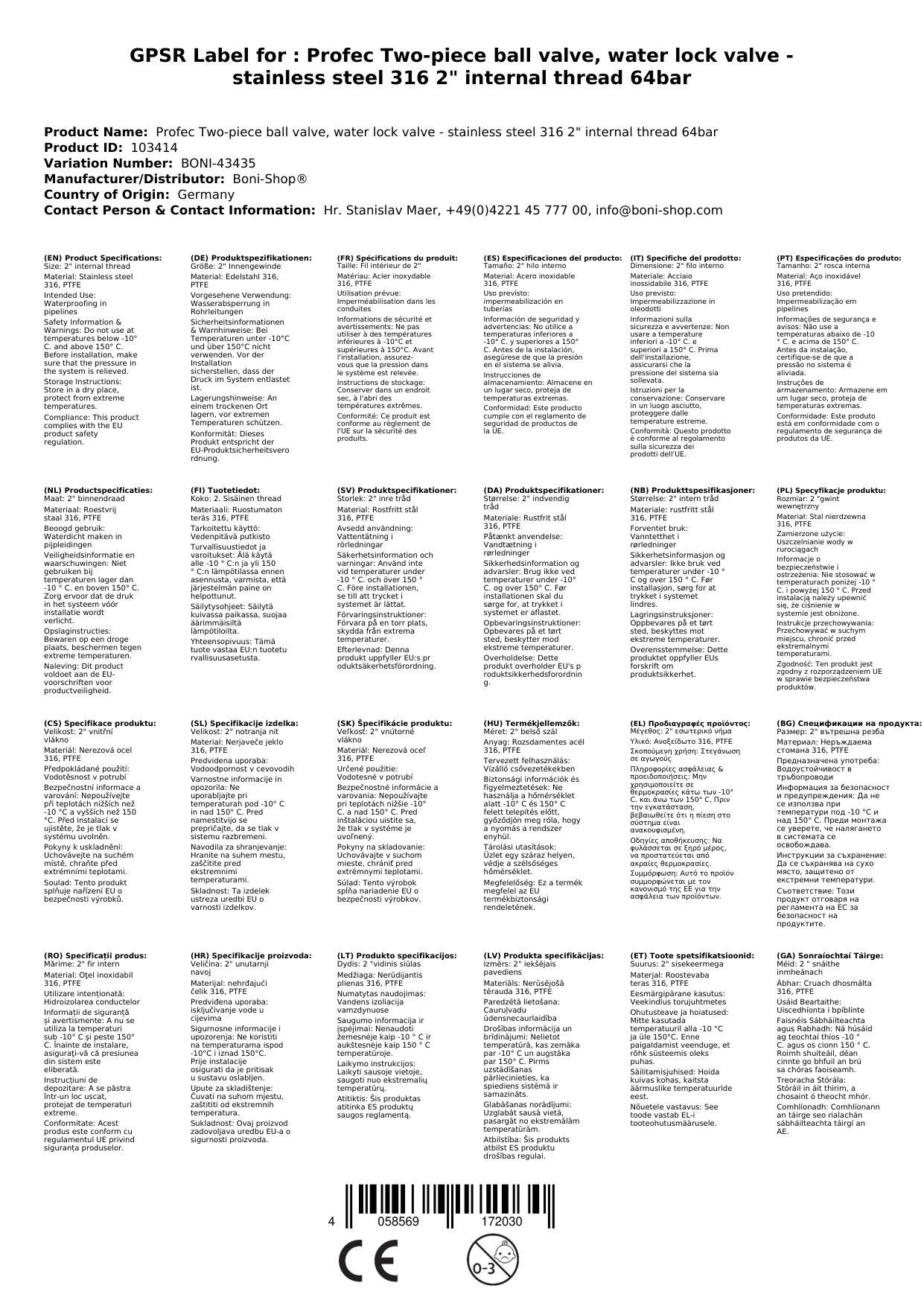 Kugelhahn Edelstahl, Absperrhahn Wasser, 2 Zoll Innengewinde, Hochdruck