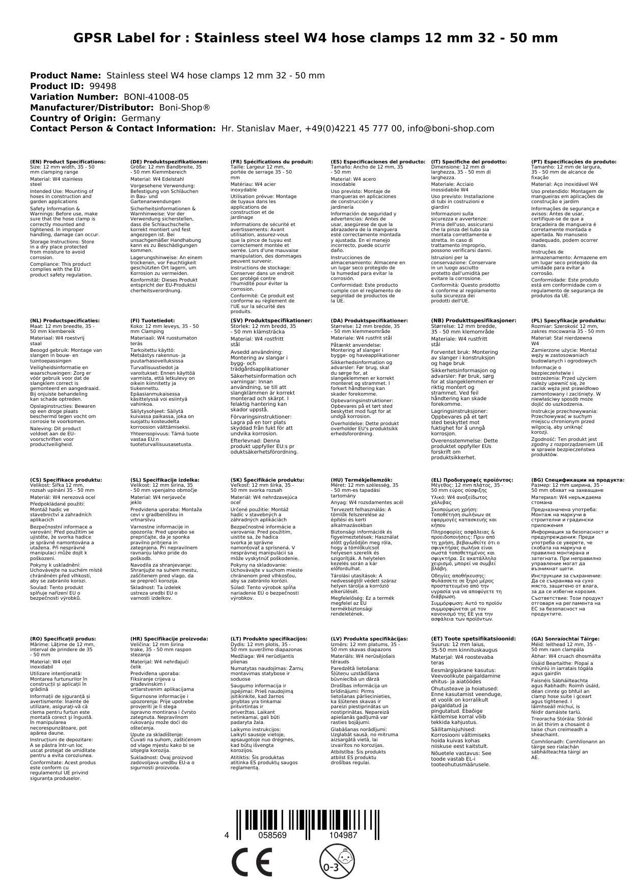 Schlauchschellen Edelstahl, W4, 12 mm, 32-50 mm, DIN 3017