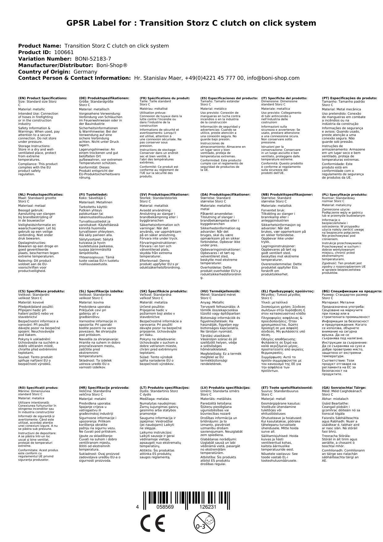 Übergang Storz C Kupplung auf Klick System