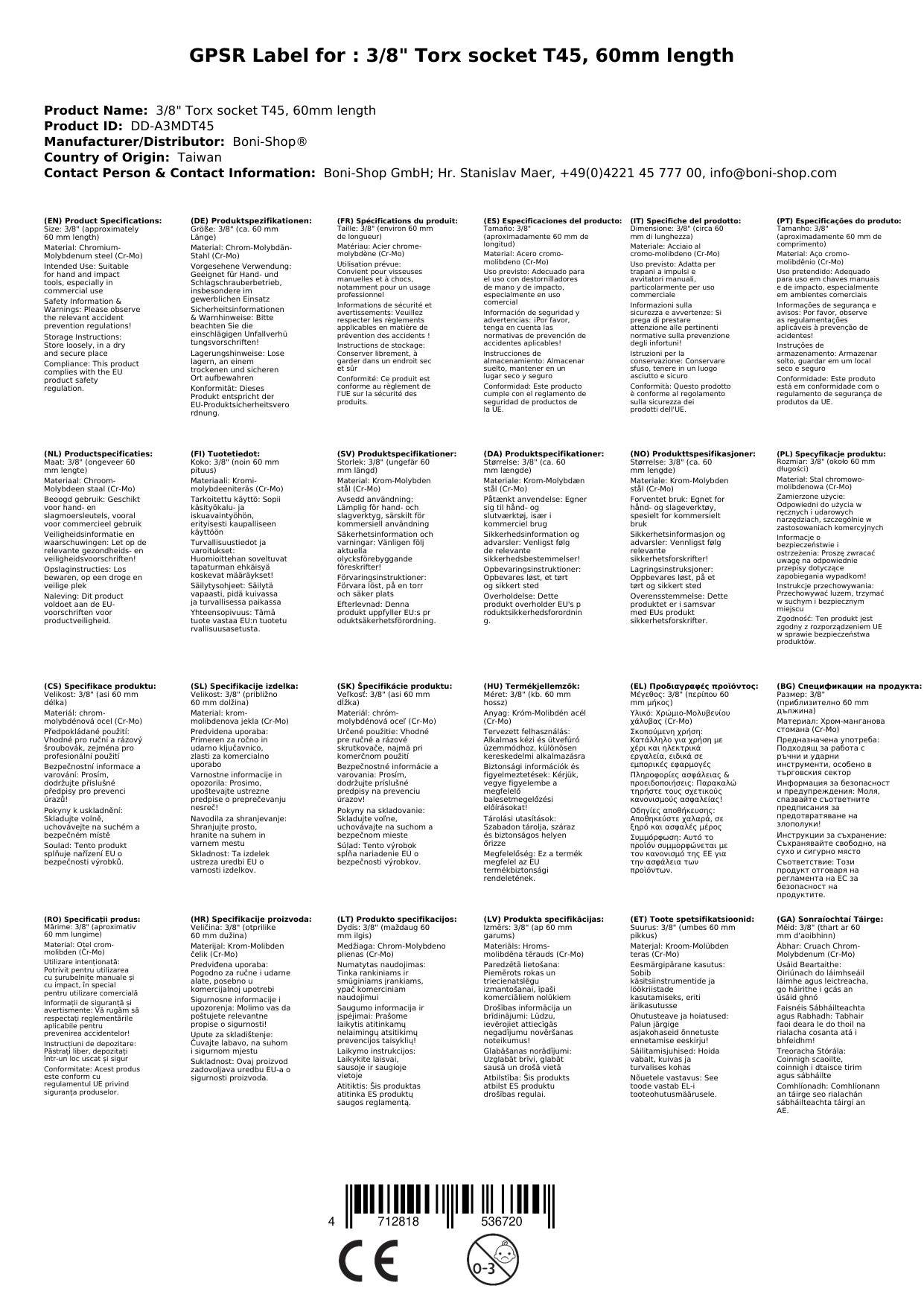 T45 Nuss, Torx Nuss, 3/8 Zoll, Cr-Mo