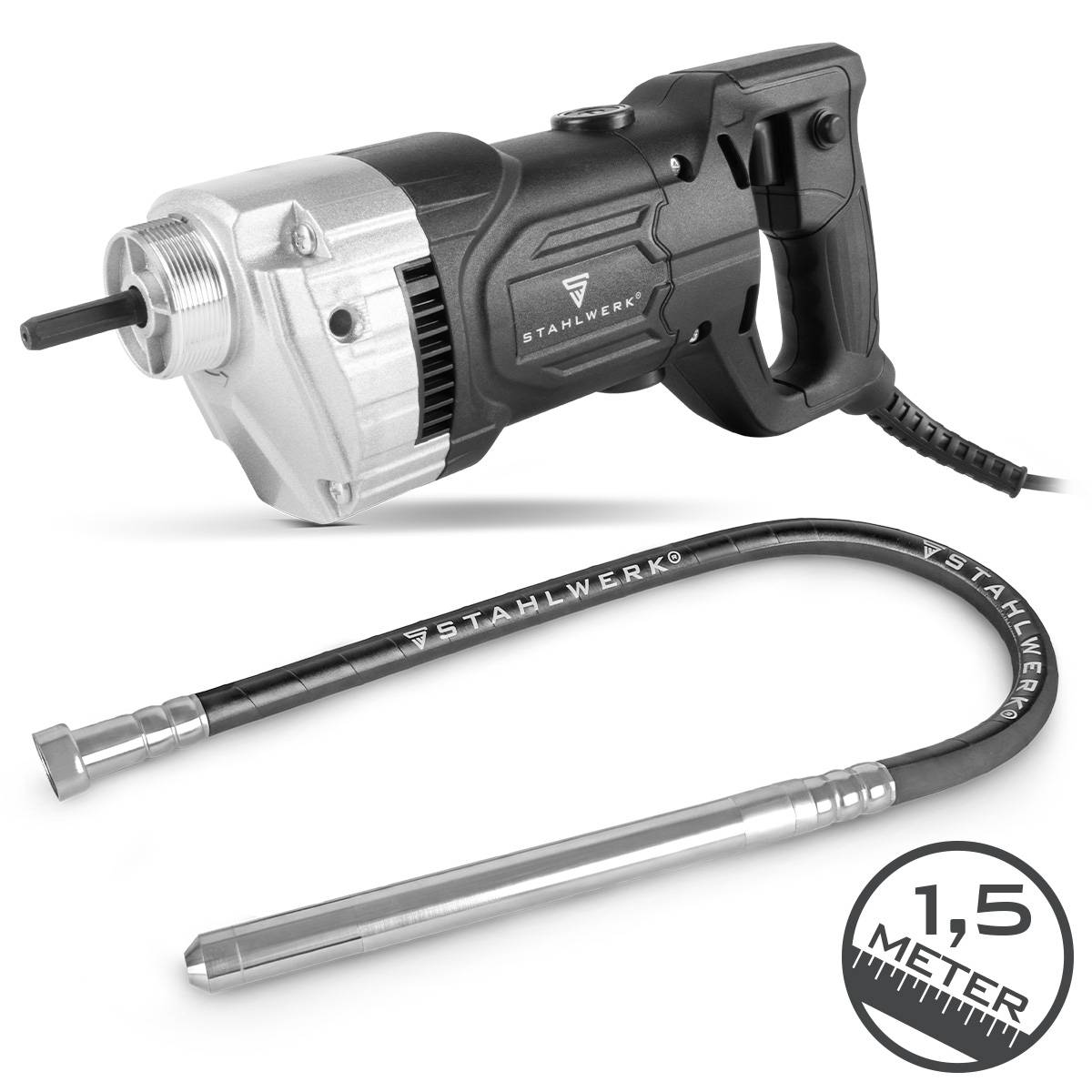 STAHLWERK Betonverdichter 900W mit Rüttelflasche 35mm 1,5m Innenrüttler