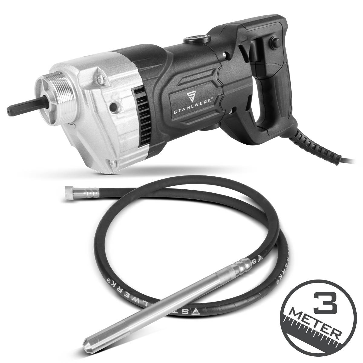STAHLWERK Betonverdichter 900W mit Rüttelflasche 35mm 3m Innenrüttler