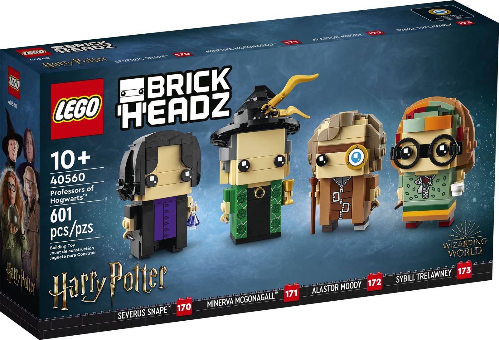 LEGO BrickHeadz-Box mit Figuren von Severus Snape, Minerva McGonagall, Alastor Moody und Sybill Trelawney.