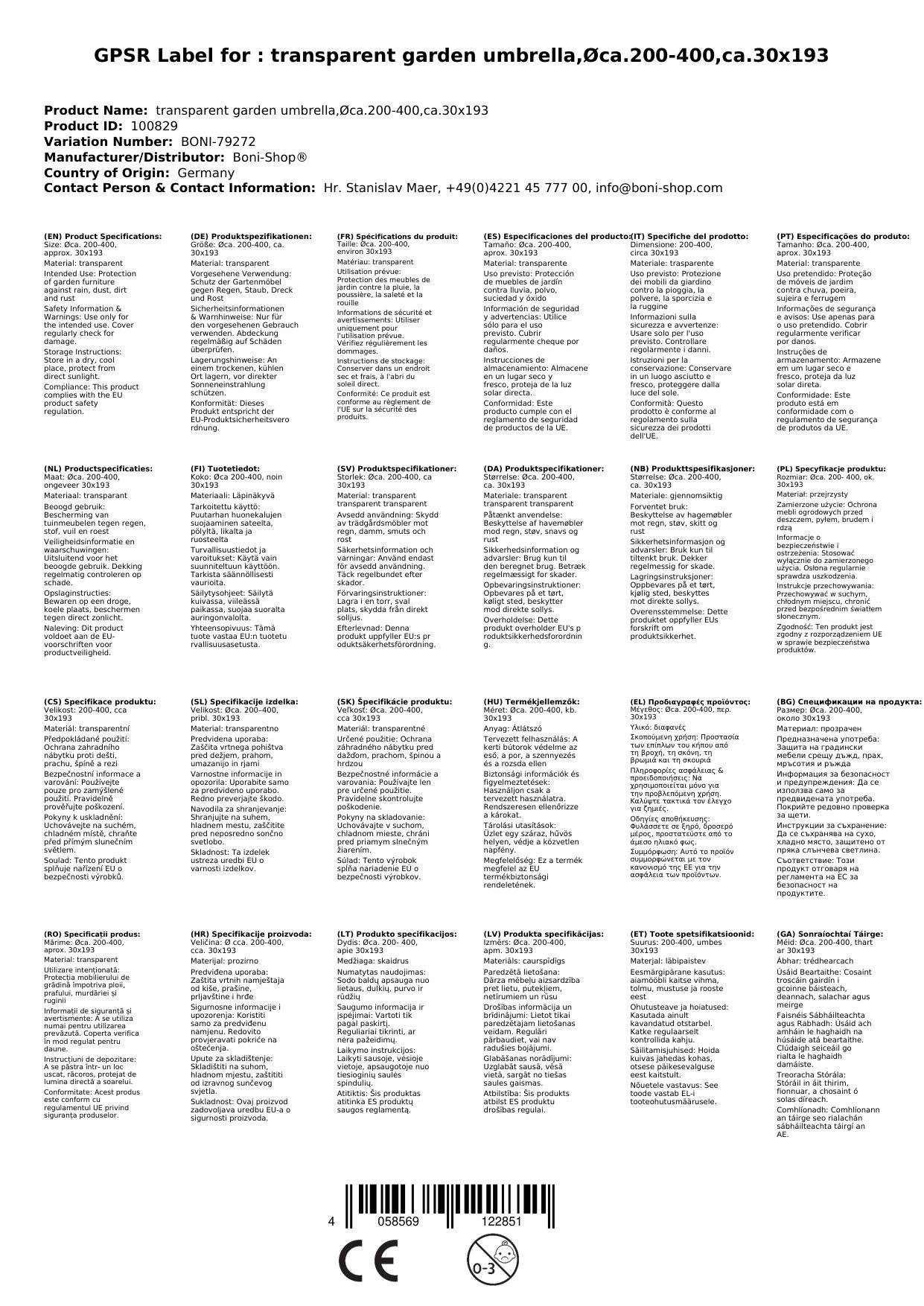 Gartenschirm Schutzhülle transparent, Ø200-400cm, 30x193cm, Gartenschirm Abdeckung