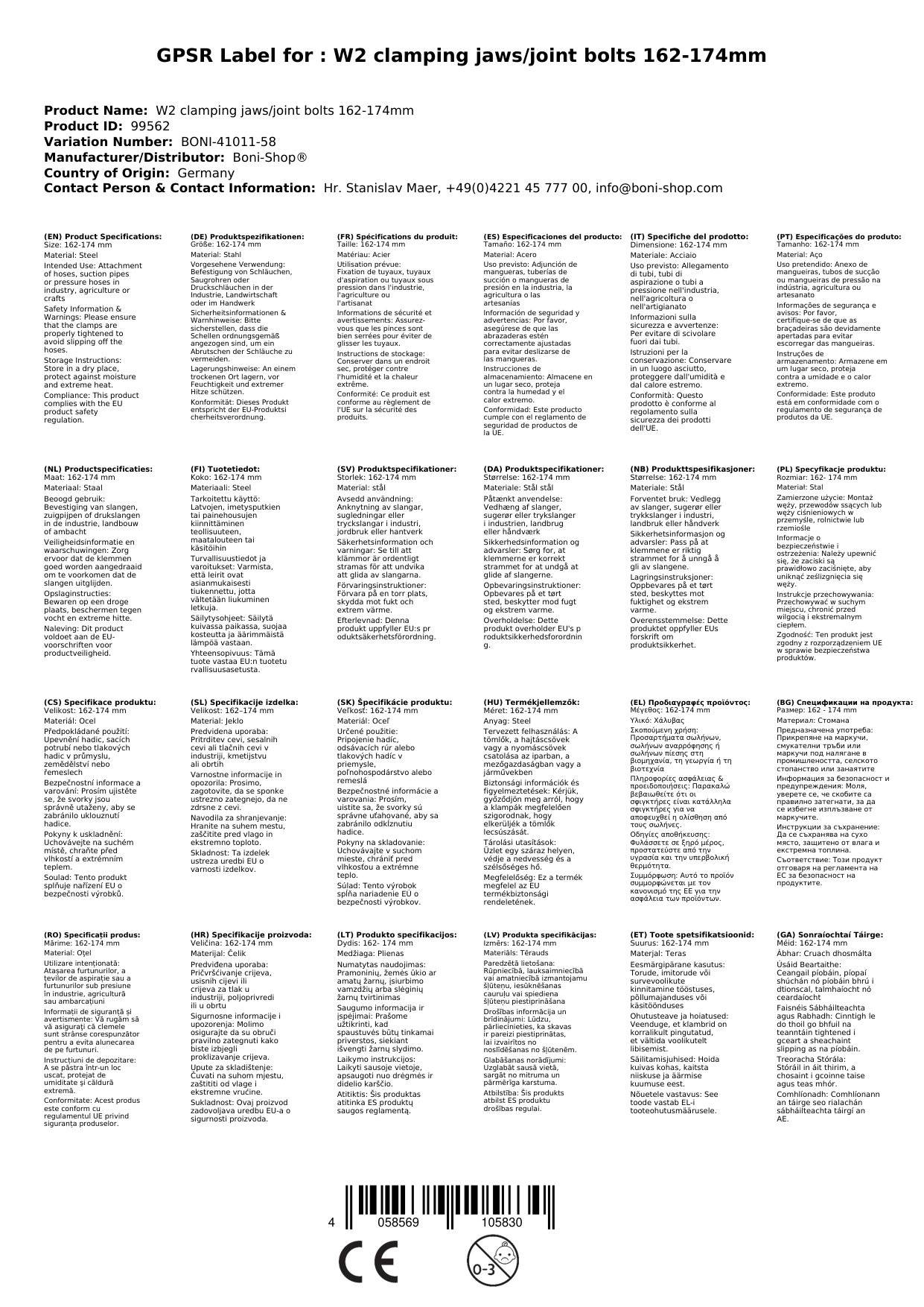 W2 Spannbacken-/ Gelenkbolzschellen 162-174mm