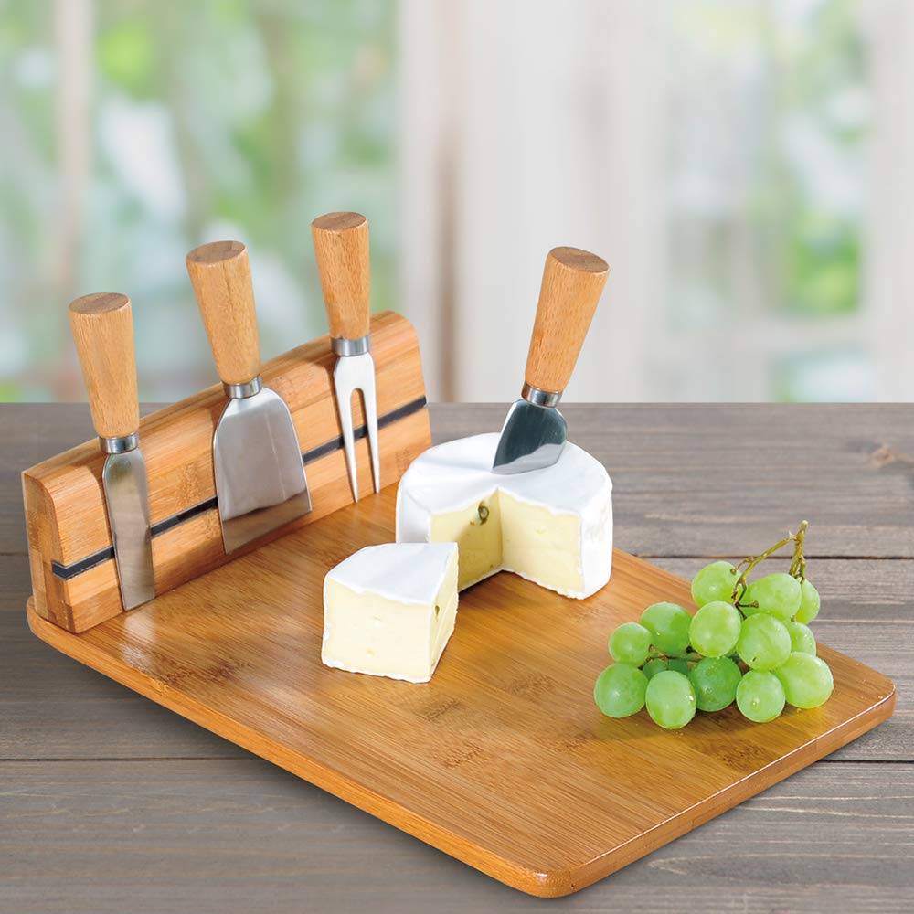 Kesper | Käseschneidebrett mit Besteck, Material: Bambus, Edelstahl, Maße: 30 x 20 x 8 cm, Farbe: Weiß | 58641 13