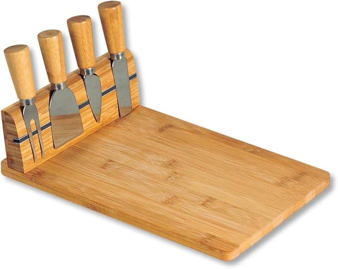 Kesper | Käseschneidebrett mit Besteck, Material: Bambus, Edelstahl, Maße: 30 x 20 x 8 cm, Farbe: Weiß | 58641 13