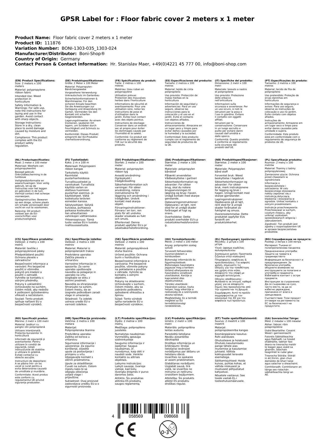 Unkrautvlies, Bodengewebe, Gartenvlies, 2m x 1m, Unkrautschutz, Beetvlies