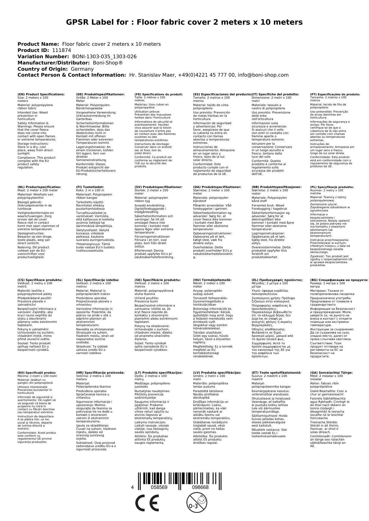 Unkrautvlies, Bodengewebe, Abdeckvlies 2x10m - Unkrautschutz für Garten