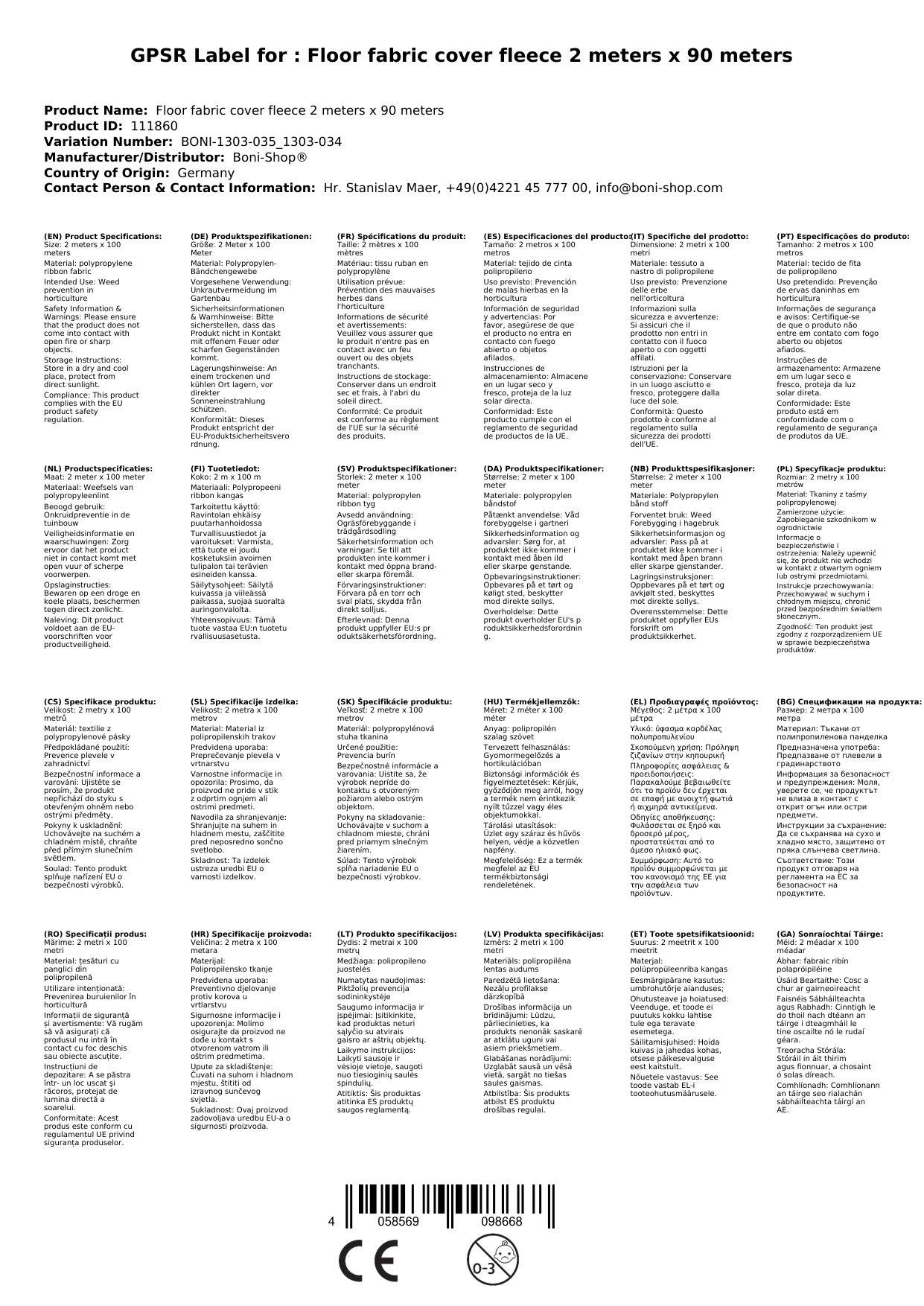 Unkrautvlies, Bodengewebe, 2x90m, Gartenflies, Mulchvlies