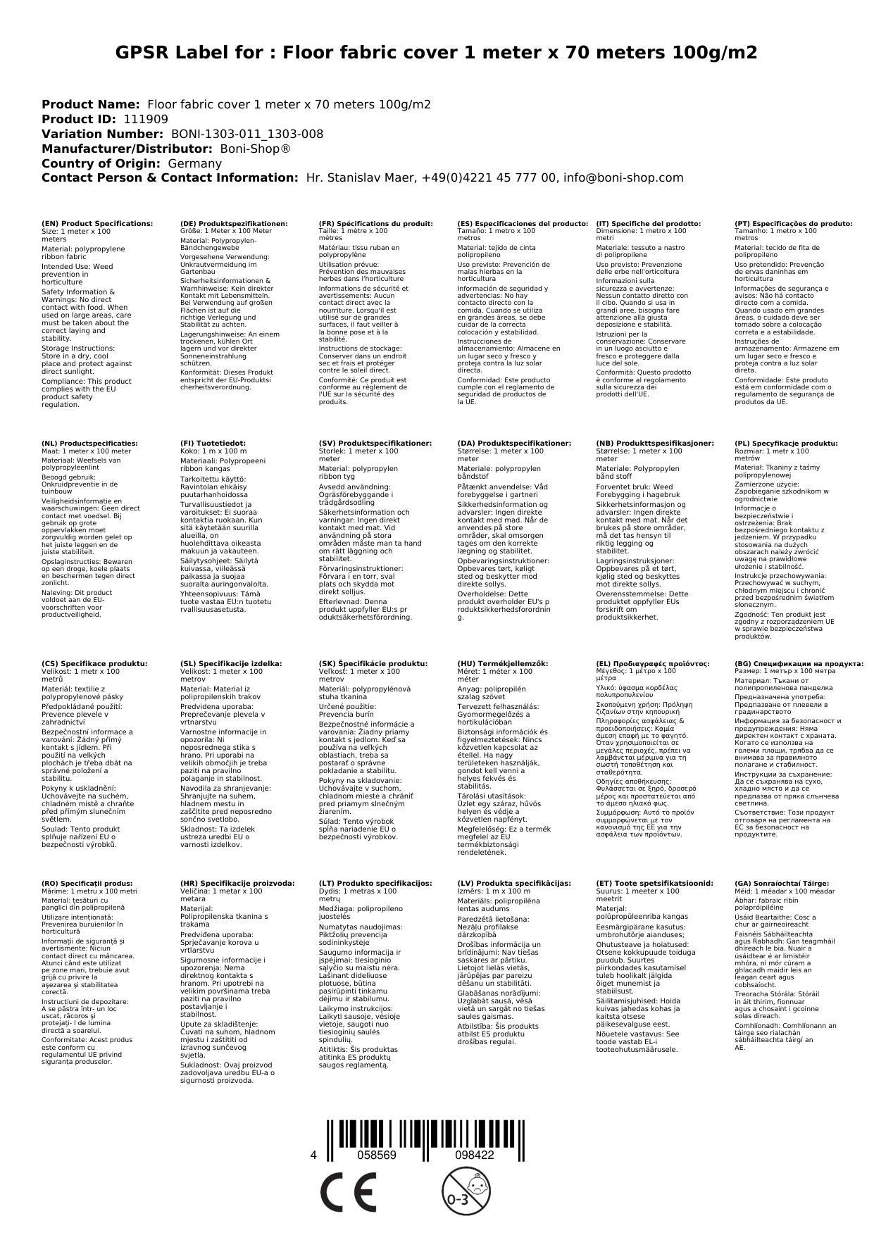 Bodengewebe, Abdeckvlies, Unkrautvlies 100g/m², 1m x 70m