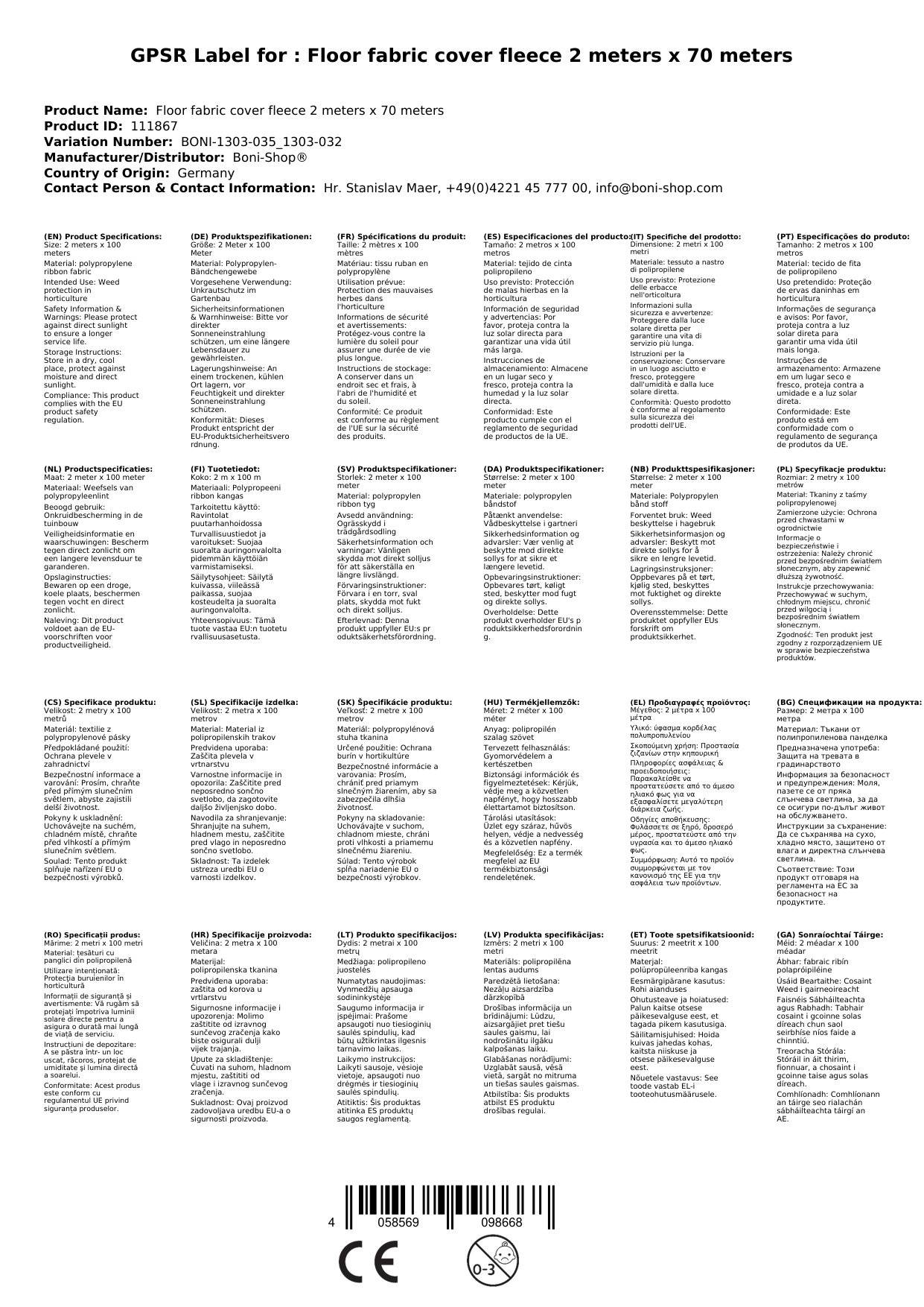 Unkrautvlies, Bodengewebe, Abdeckvlies 2x70m, Beetvlies, Mulchvlies