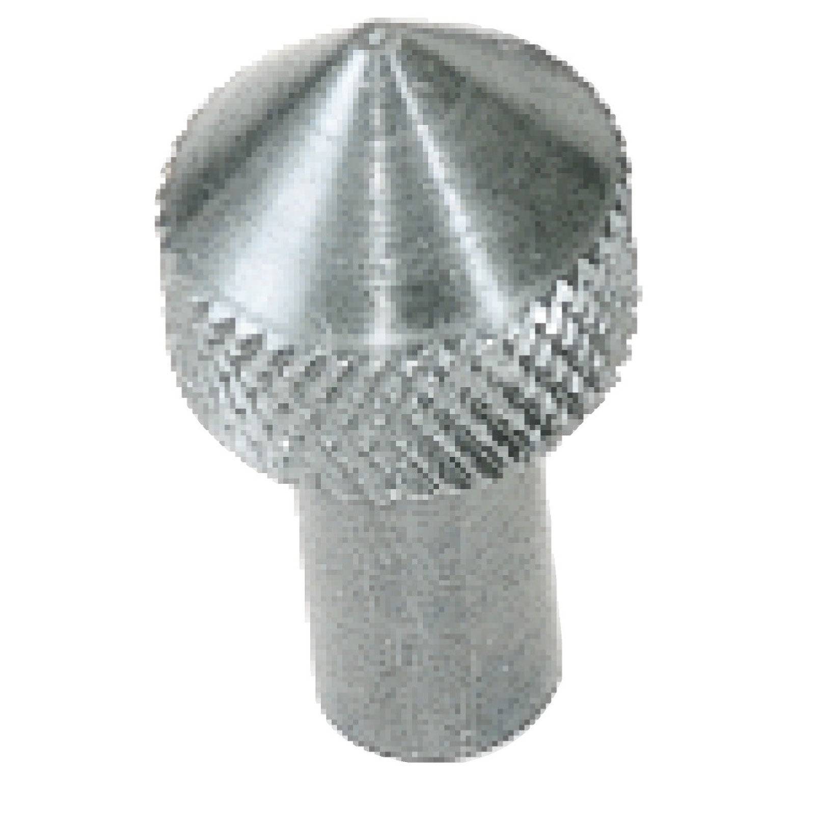 Ein silberner Metallknopf mit gerilltem Griff und konischer Spitze, der für eine einfache manuelle Einstellung konzipiert ist.