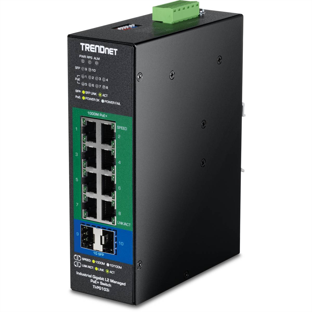 TRENDnet TI-PG103i 10-Port PoE+ Switch Industrial Gigabit L2 Managed DIN-Rail