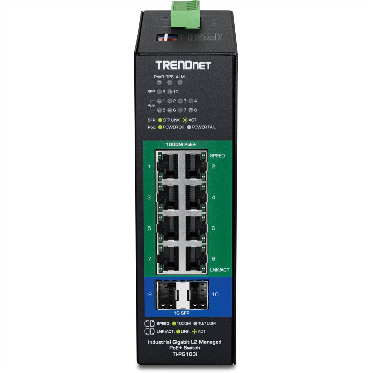 TRENDnet TI-PG103i 10-Port PoE+ Switch Industrial Gigabit L2 Managed DIN-Rail