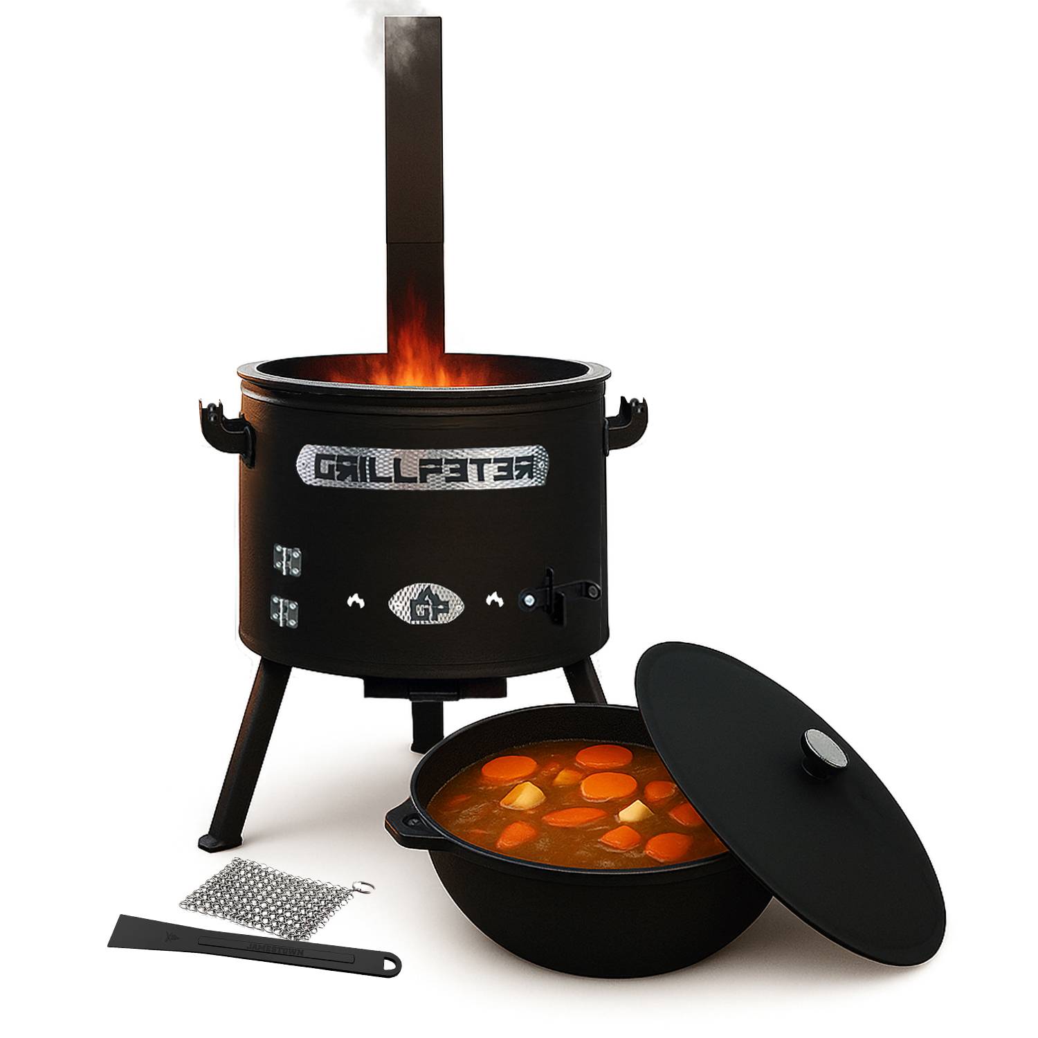 Utschak Asamat Ø45 cm mit Kazan aus Gusseisen 20L und Zubehör