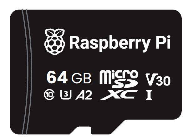 Raspberry Pi microSDHC Speicherkarte, A2, Class 10, U3, 64GB, vorprogrammiert mit Raspberry Pi OS