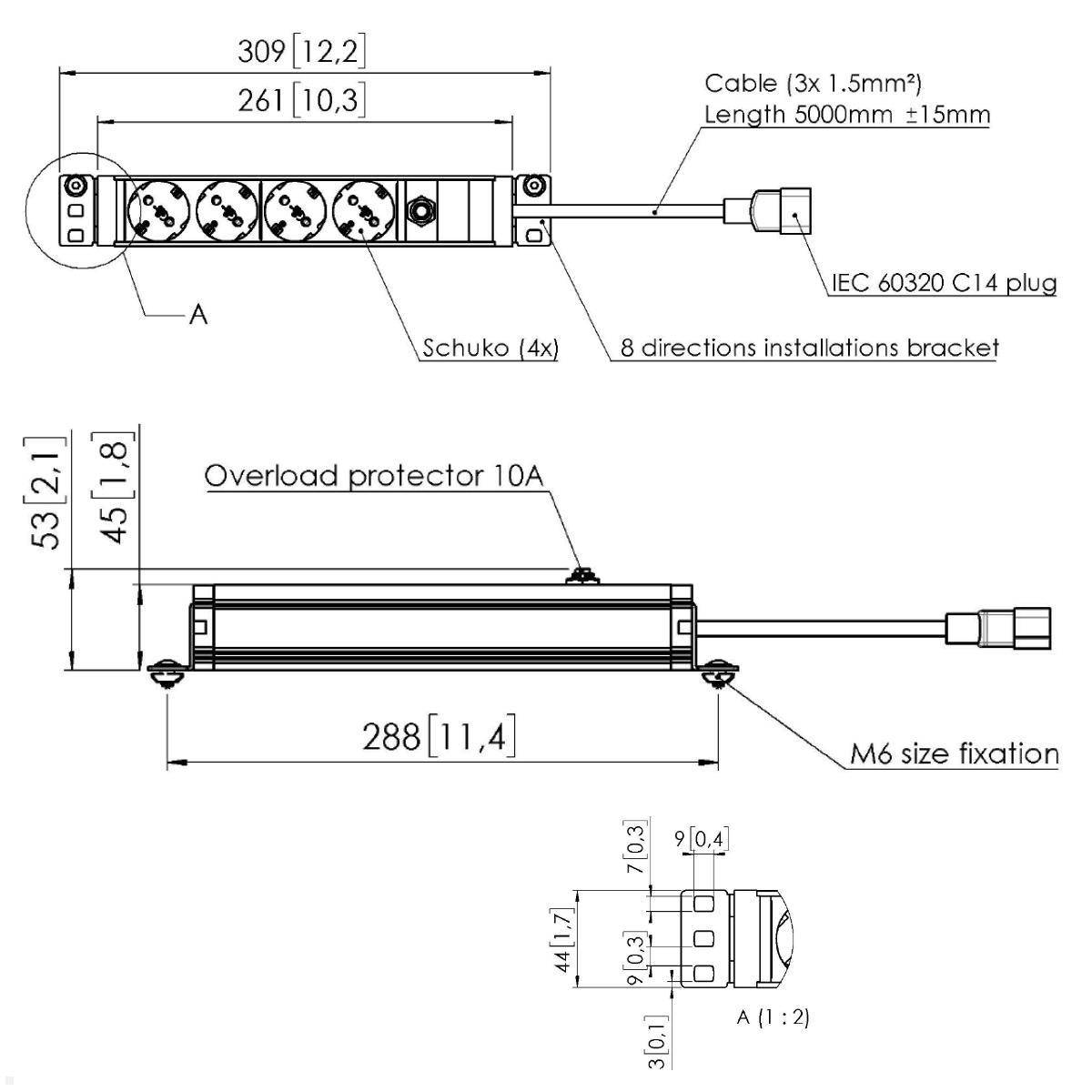Vogels RISE A152 Zubehör 4-fach Steckdosenleiste mit Halterung für Display-Lifts