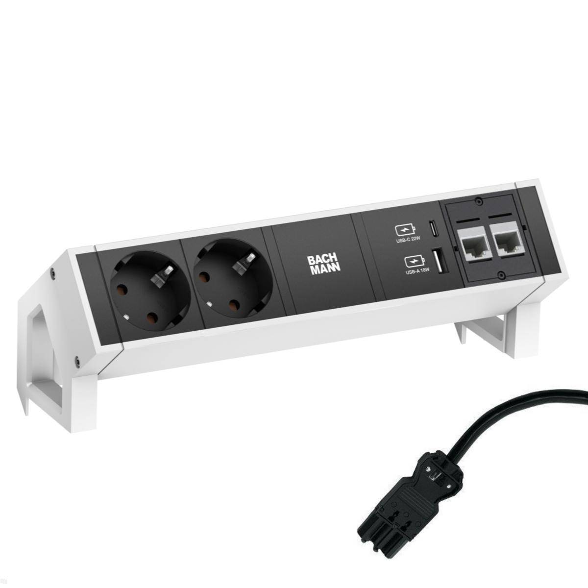 Bachmann DESK 2 - 2x Steckdose mit USB Charger A/C 2x CAT7 (902.9351), weiß