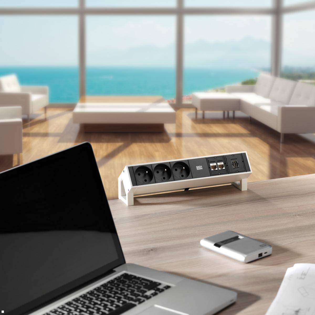 Bachmann DESK 2 - 2x Steckdose mit USB Charger A/C 2x CAT7 (902.9351), weiß