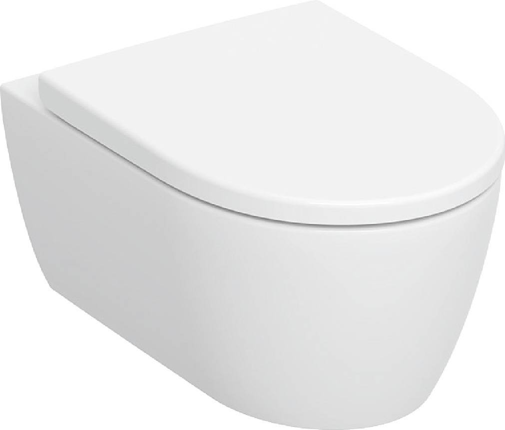 Eine moderne, weiße Wandtoilette mit elegantem, minimalistischem Design, die die sanften Kurven und klaren Linien hervorhebt.