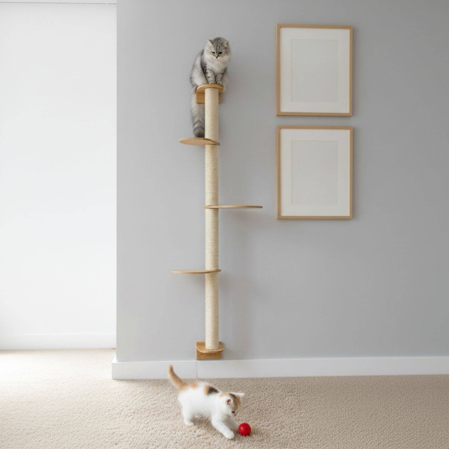 175 cm Wandkratzbaum mit 3 Plateaus für Katzen - Sisal Kratzbaum zur Wandmontage