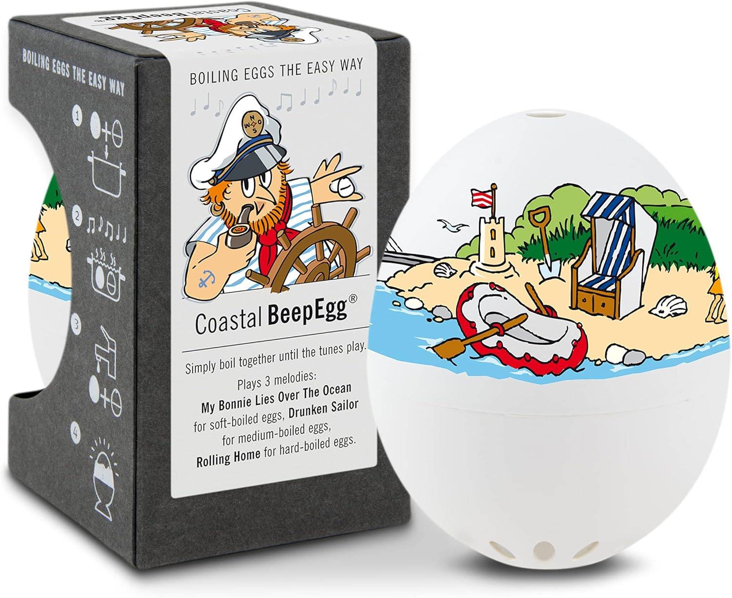 Brainstream | Küsten PiepEi - Singende Eieruhr zum Mitkochen - Eierkocher für 3 Härtegrade - Maritime Geschenke - Lustiges Kochei - Musik Eggtimer