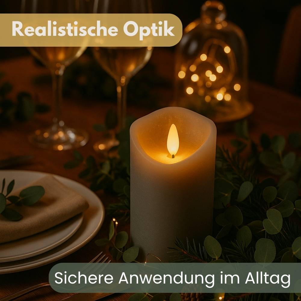 2er Set LED Echtwachskerzen mit Timer Led Kerzen mit Timerfunktion und flackernde Flamme Led Echtwachs Stumpenkerzen flackernd 7,5 x 15 cm Grau