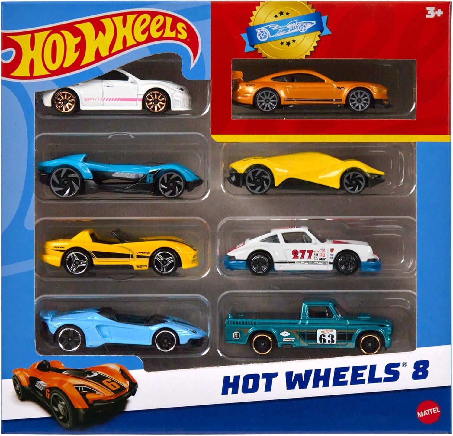 Hot Wheels Set mit 8 Basic-Spielzeugautos und -Trucks im Maßstab 1:64 Auto
