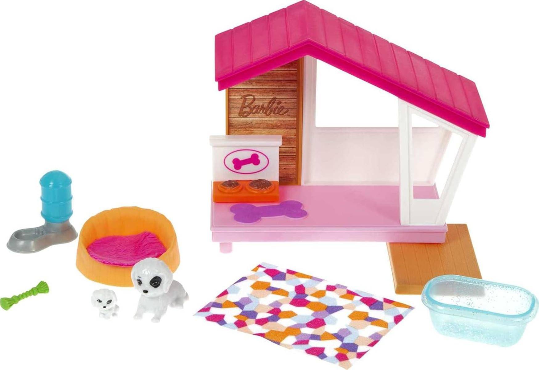 Barbie GRG78 Mini-Spielset mit 2 Hündchen Hundehaus Hund ab 3 Jahre