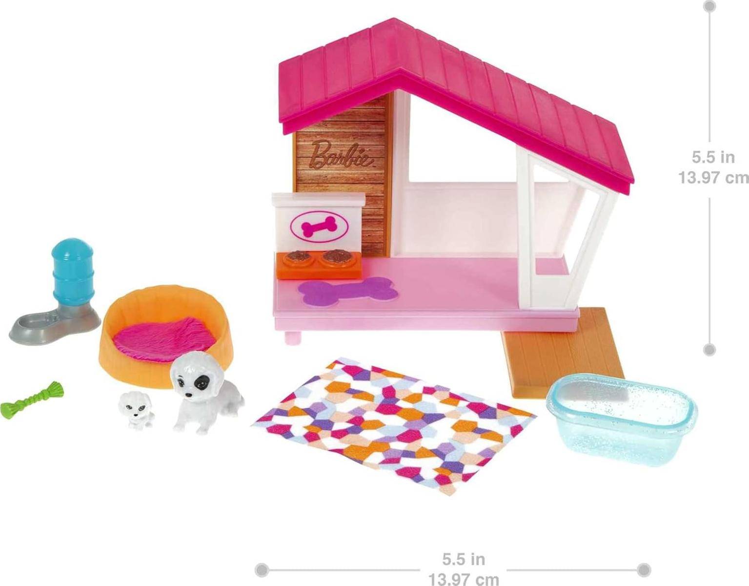 Barbie GRG78 Mini-Spielset mit 2 Hündchen Hundehaus Hund ab 3 Jahre
