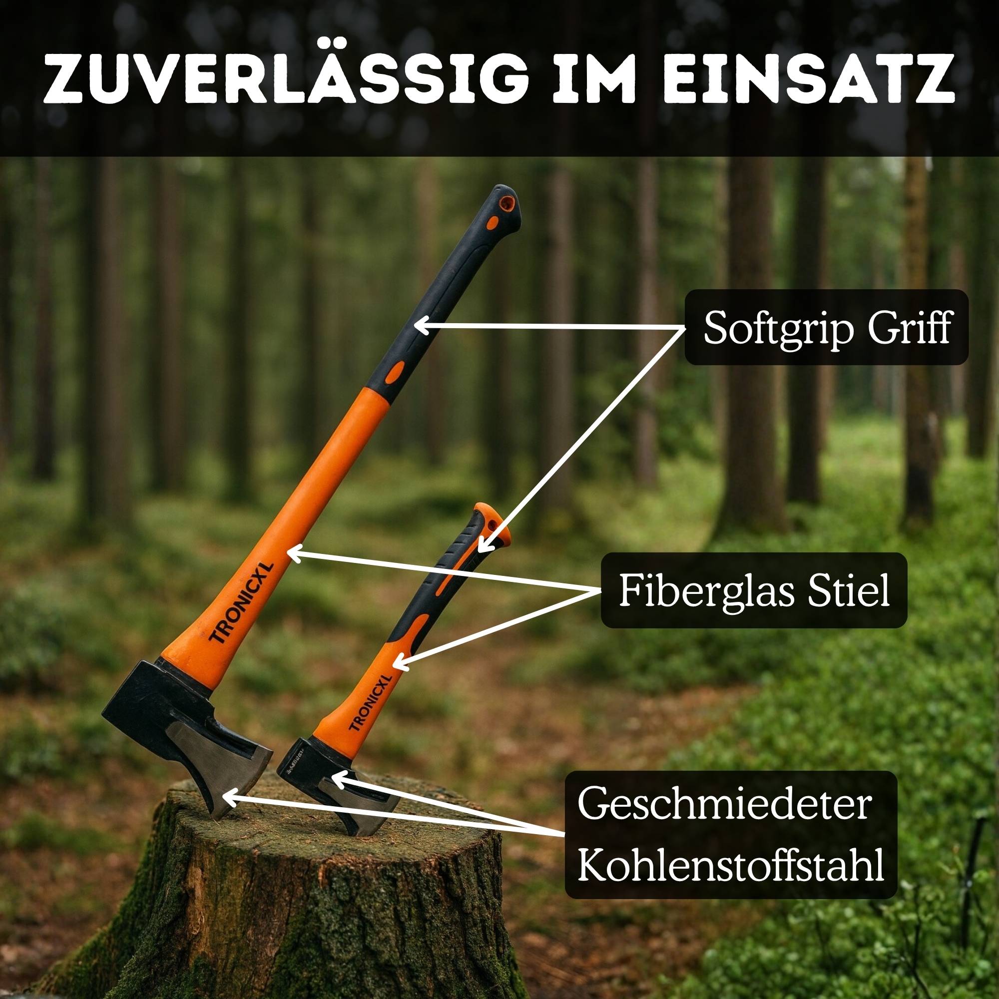 Axt Beil Set ergonomischer Handgriff Gummischutz Universal Spaltaxt Spaltbeil Spalthammer Holzspalter für Garten Forst Camping Survival