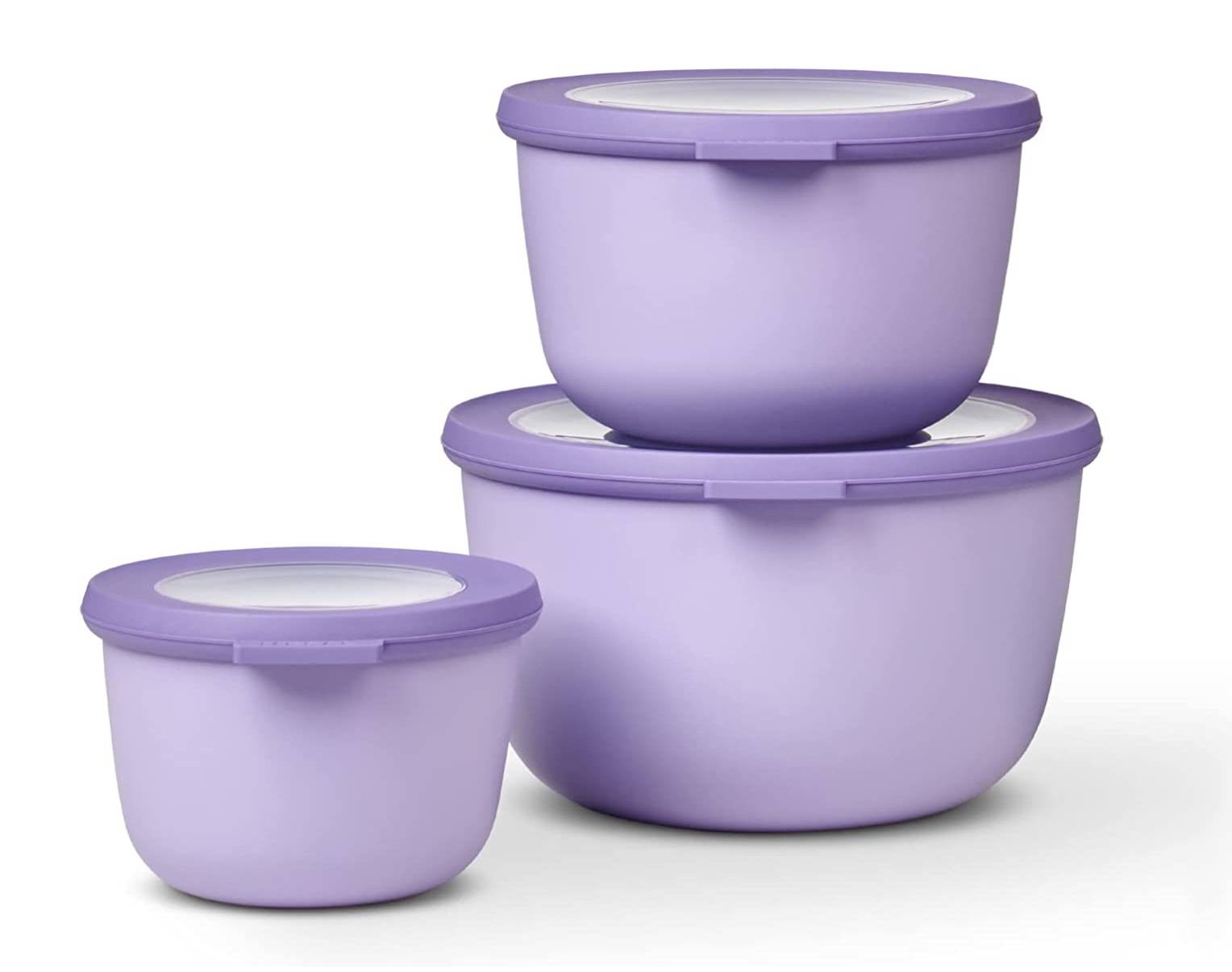 Mepal - Cirqula Multischüssel-Set 3–teilig rund Nordic lilac – 500, 1000 und 2000 ml – Verwendbar als Vorratdose, Kühlschrankdose, Gefrierdose