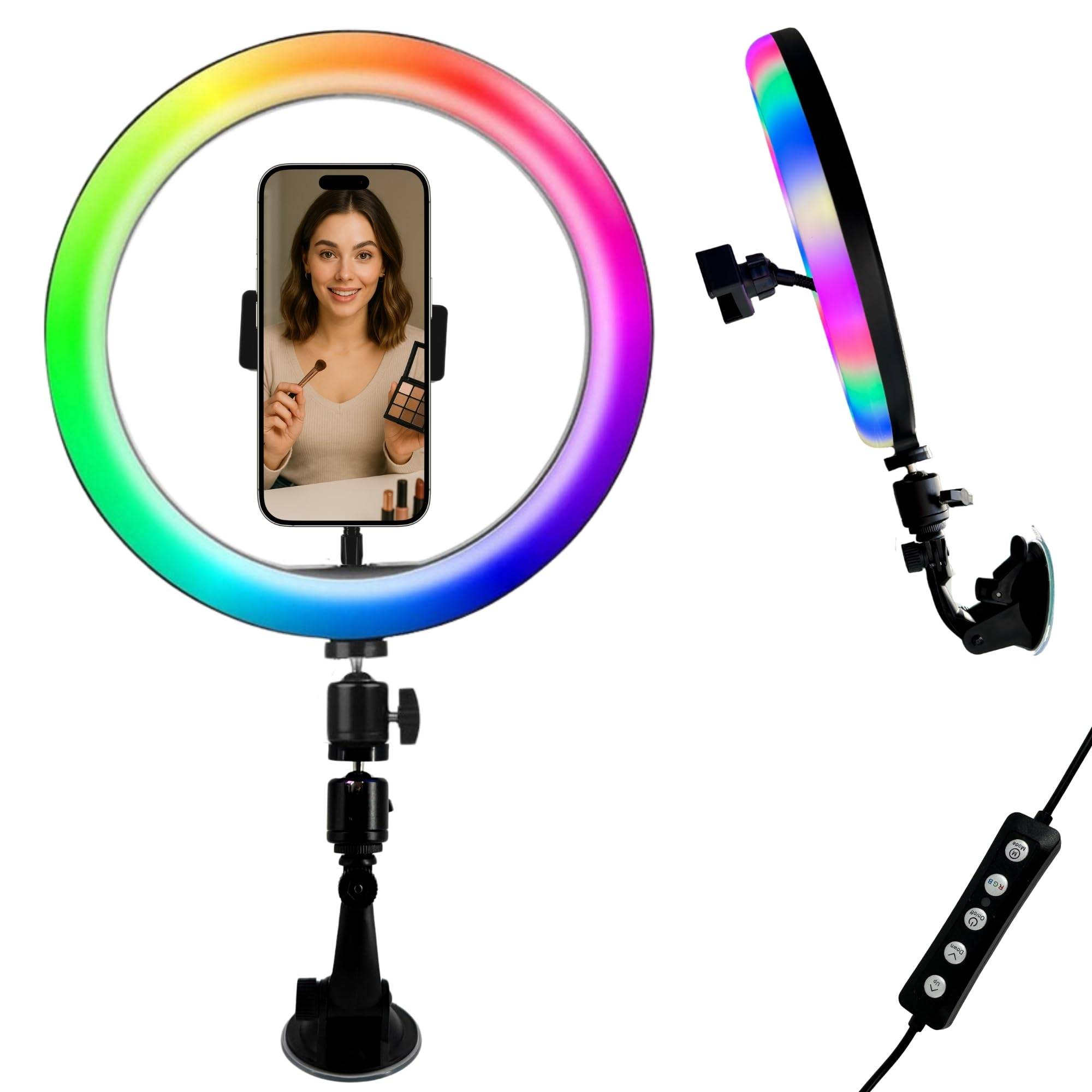 Ringlicht mit Saugnapf Halterung Ring Light Handy Halter kompatibel mit iPhone Smartphone Licht Ständer für YouTube Video Stream TikTok Foto Video