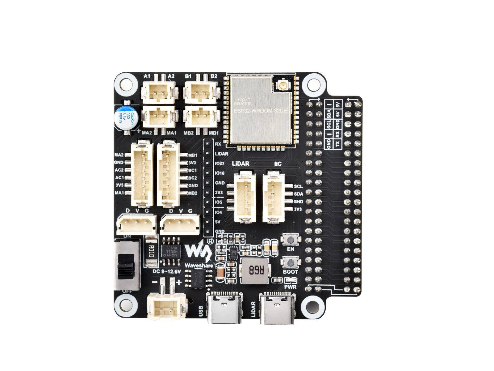 Waveshare Motorcontroller, ESP-NOW, Servo / DC Motoren Steuerung, 9-Achsen IMU, WiFi, BT, 7-13V