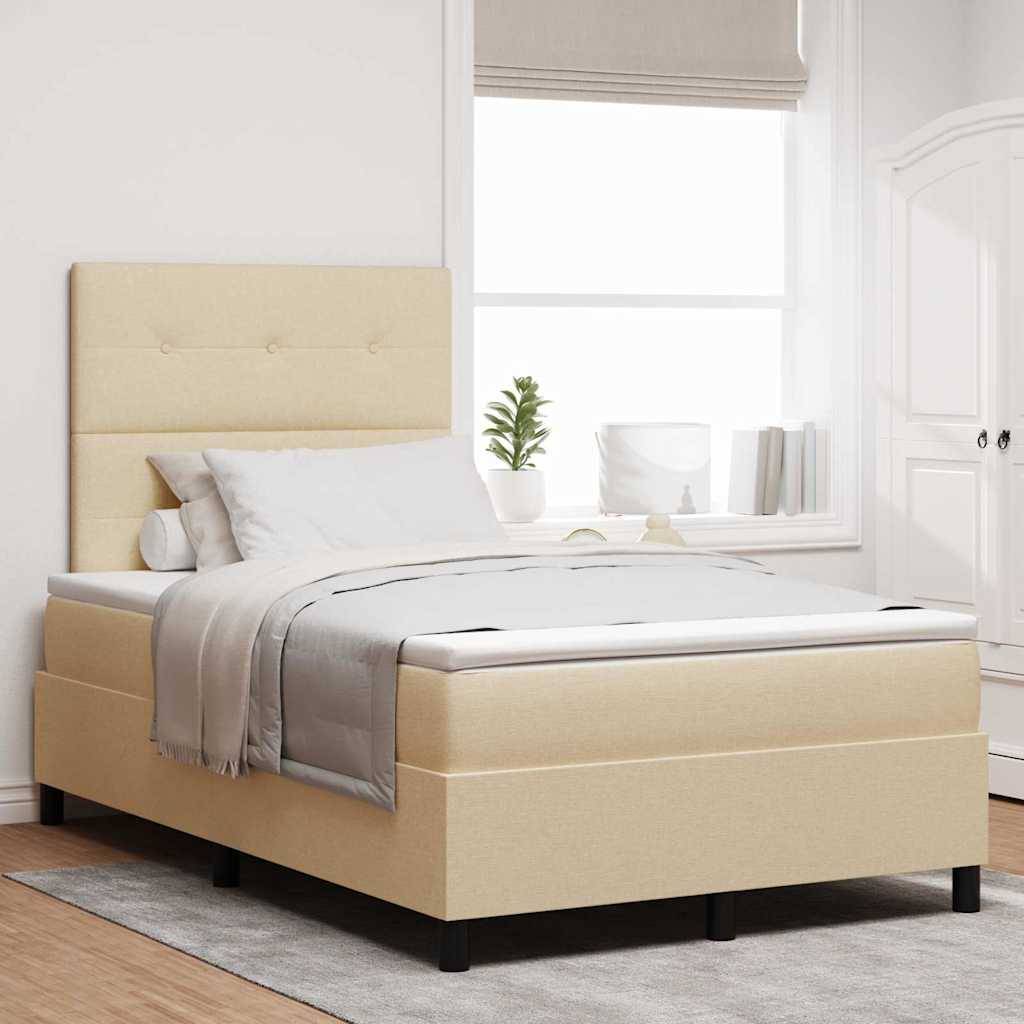 vidaXL Boxspringbett mit LED-Lichtleisten Creme 120 x 190 cm Stoff