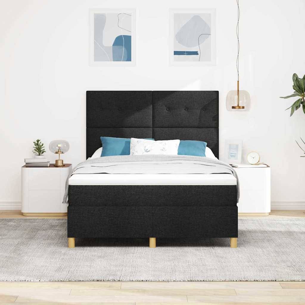 vidaXL LED Boxspringbett mit Kopfteil Schwarz 140 x 190 cm Stoff