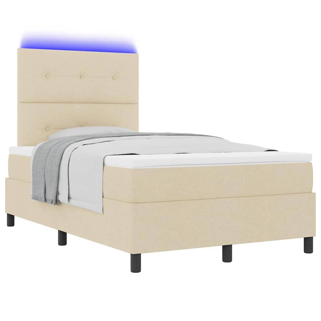 vidaXL Boxspringbett mit LED-Lichtleisten Creme 120 x 190 cm Stoff