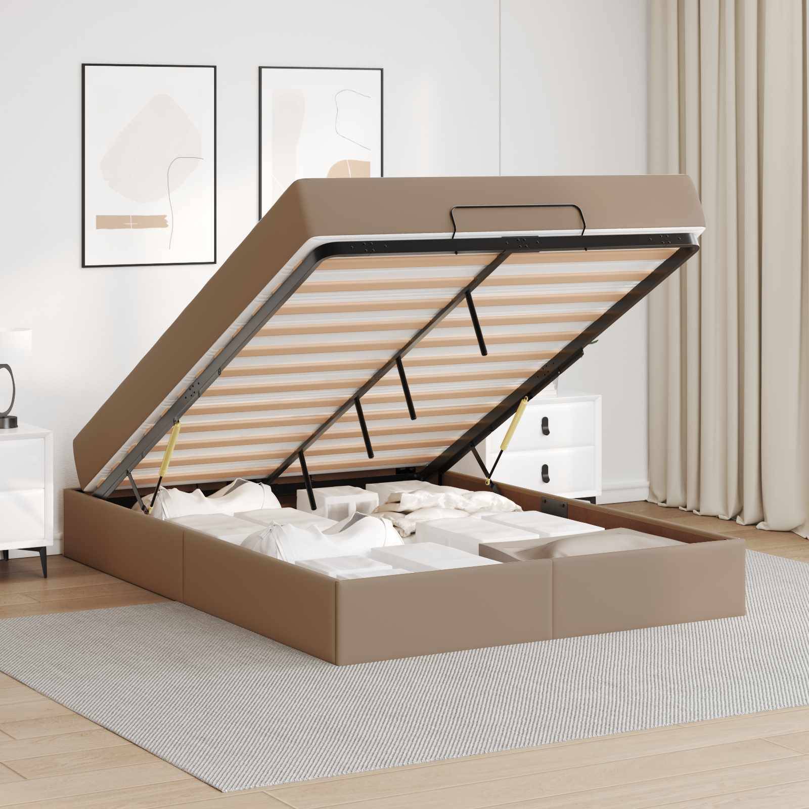 vidaXL Bettgestell mit Matratze Sonstiges 2 pcs Hellbraun PVC