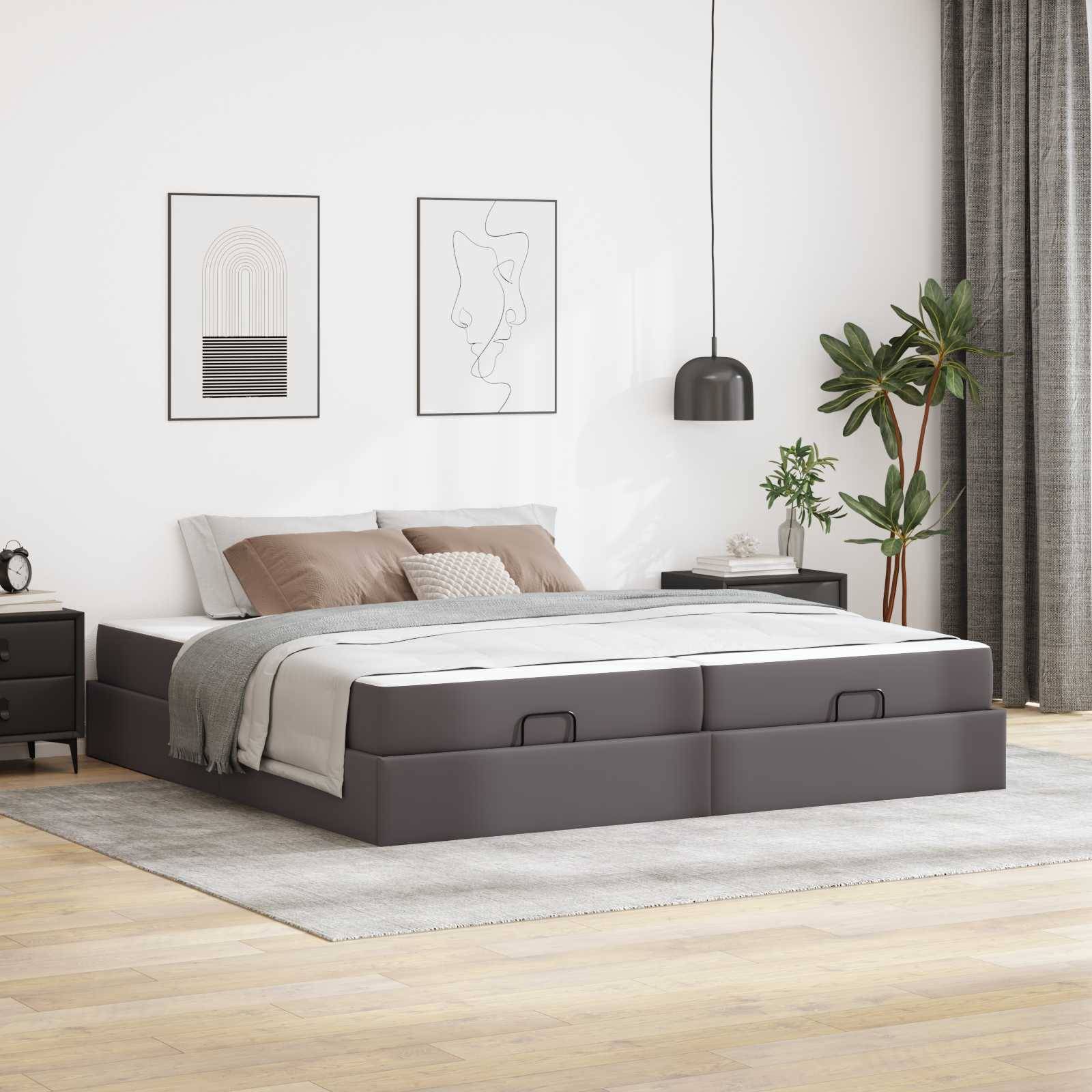 vidaXL Bettgestell mit Matratze mit Matratze 2 pcs Grau PVC