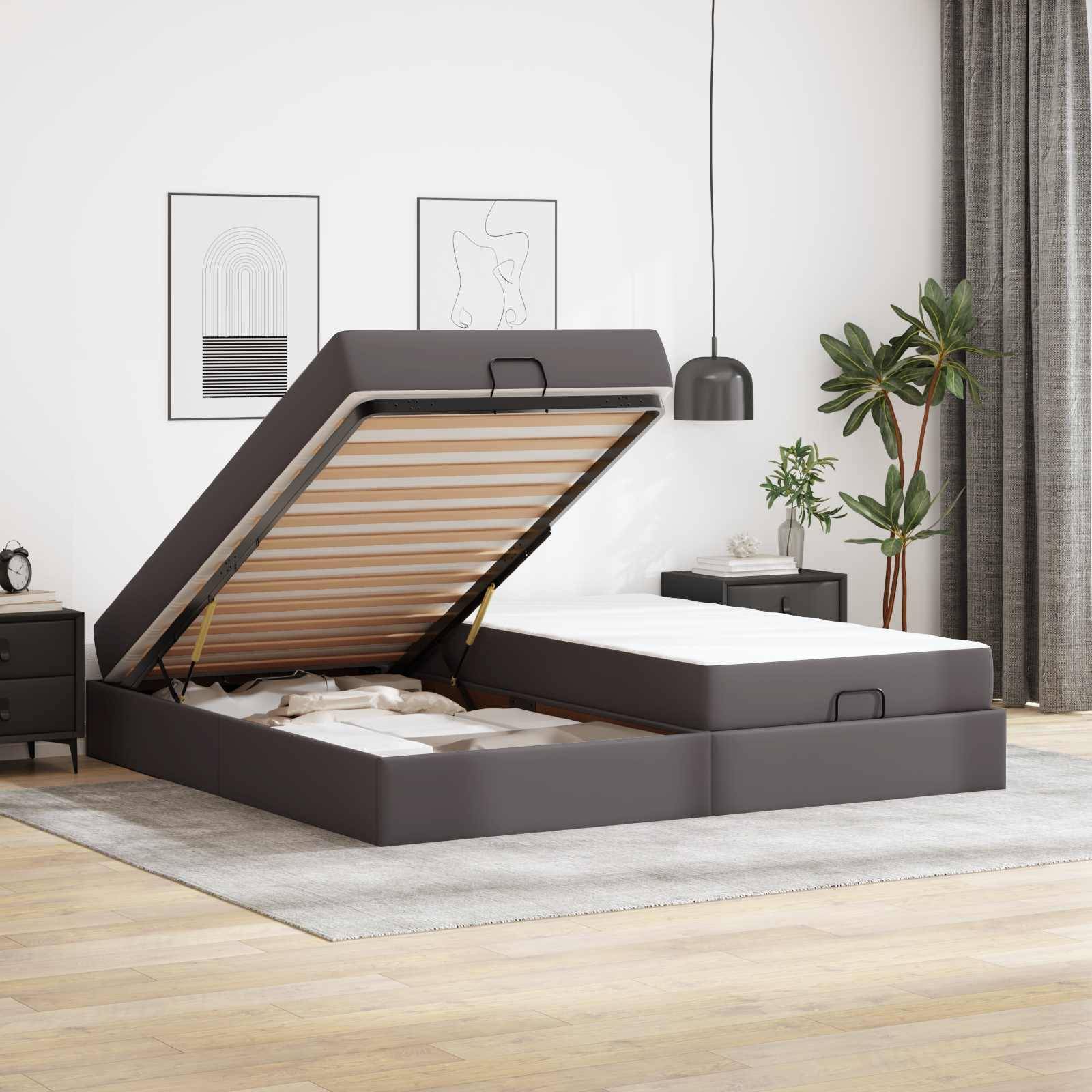vidaXL Bettgestell mit Matratze mit Matratze 2 pcs Grau PVC