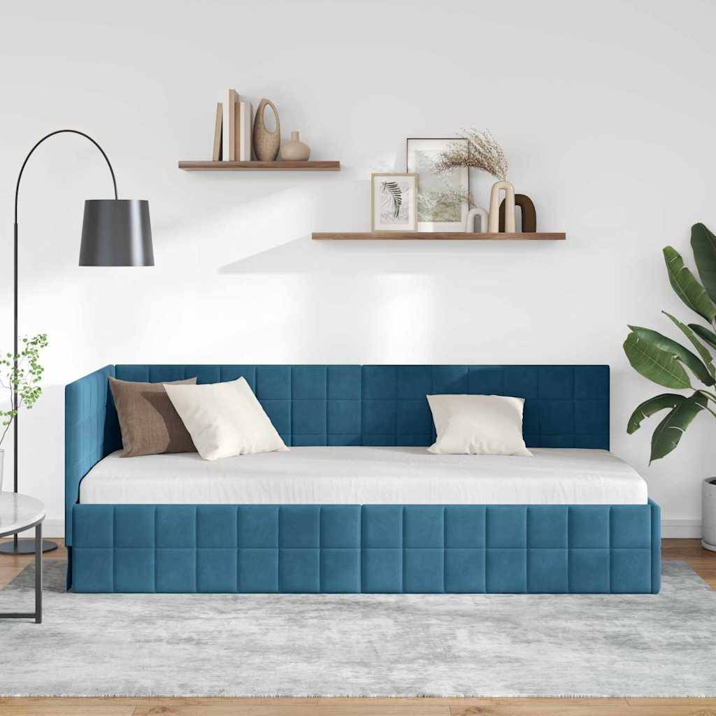 vidaXL Eckbettgestell mit Kopfteil Blau 80 cm x 200 cm Samt
