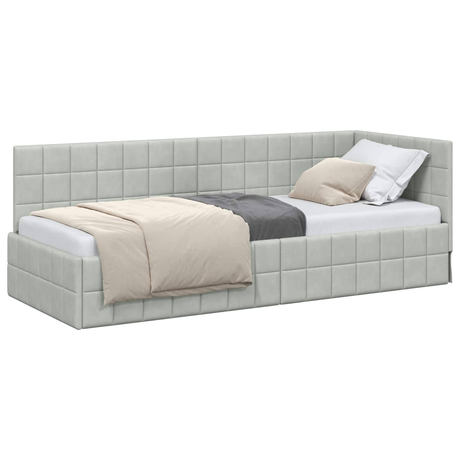 vidaXL Eckbettgestell mit Kopfteil Hellgrau 80 cm x 200 cm Samt