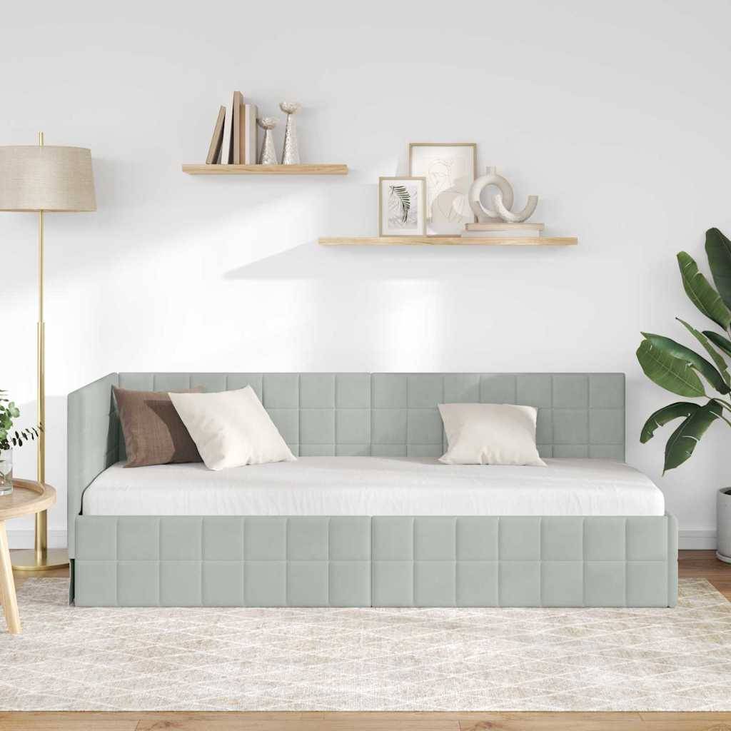 vidaXL Eckbettgestell mit Kopfteil Hellgrau 80 cm x 200 cm Samt