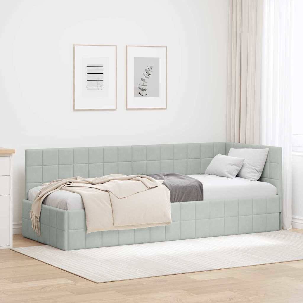 vidaXL Eckbettgestell mit Kopfteil Hellgrau 80 cm x 200 cm Samt